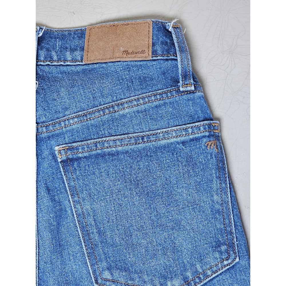 Madewell High Rise Straight Leg Raw Hem Jeans Blue Medium Wash Denim